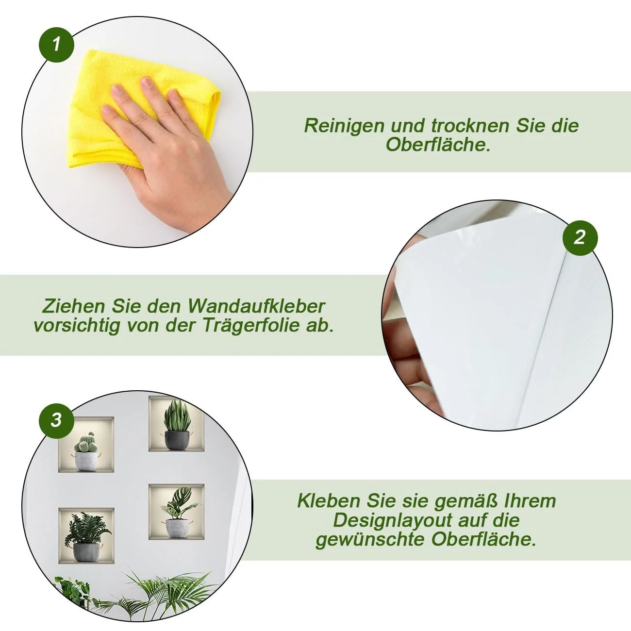 Наклейки для стін 4 шт. 30 x 30 см Зелені рослини 3D, фото №6