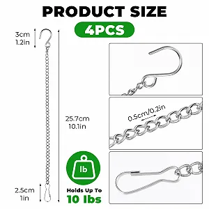 Ланцюги для підвісних кошиків 4 шт 25.7 см з кліпсами та S-подібними гачками сріблясті synthetic.ua - Фото 1