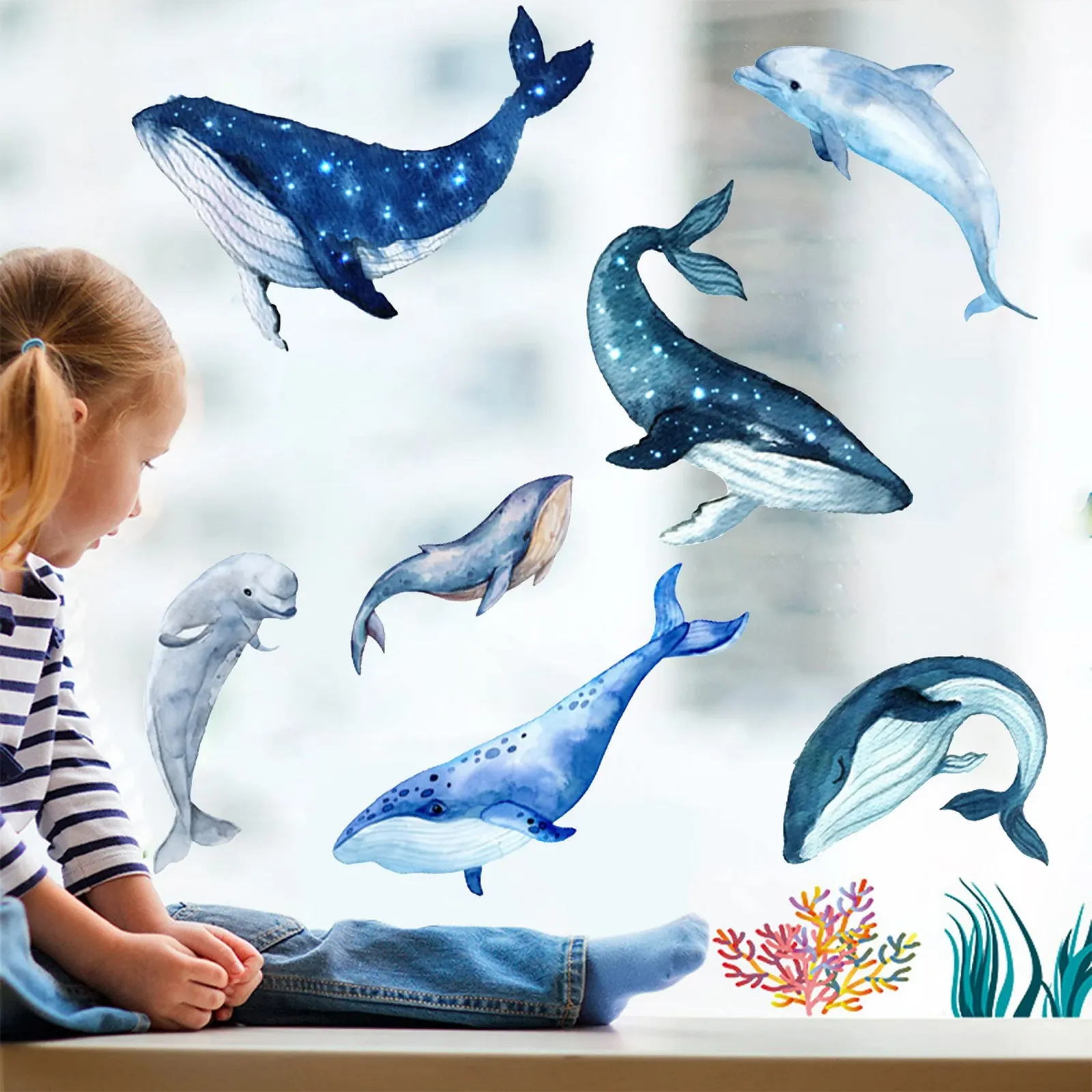 Наклейки на стіну Hanlongyu Гігантські Синій кит 5 наборів та Стрибучий дельфін 2 набори, фото №3 Наклейки на стіну Hanlongyu Гігантські Синій кит 5 наборів та Стрибучий дельфін 2 набори, фото №3