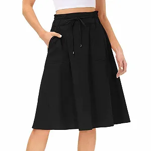 Юбка-макси женская эластичная Boho с высокой талией повседневная на кулиске A-силуэта Длинная юбка Черная до колена - Фото 1