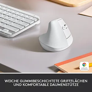 Миша Logitech Lift Vertical Ergonomic, бездротова, Bluetooth або Logi Bolt USB-приймач, тихі клацання, 4 кнопки, біла synthetic.ua - Фото 1