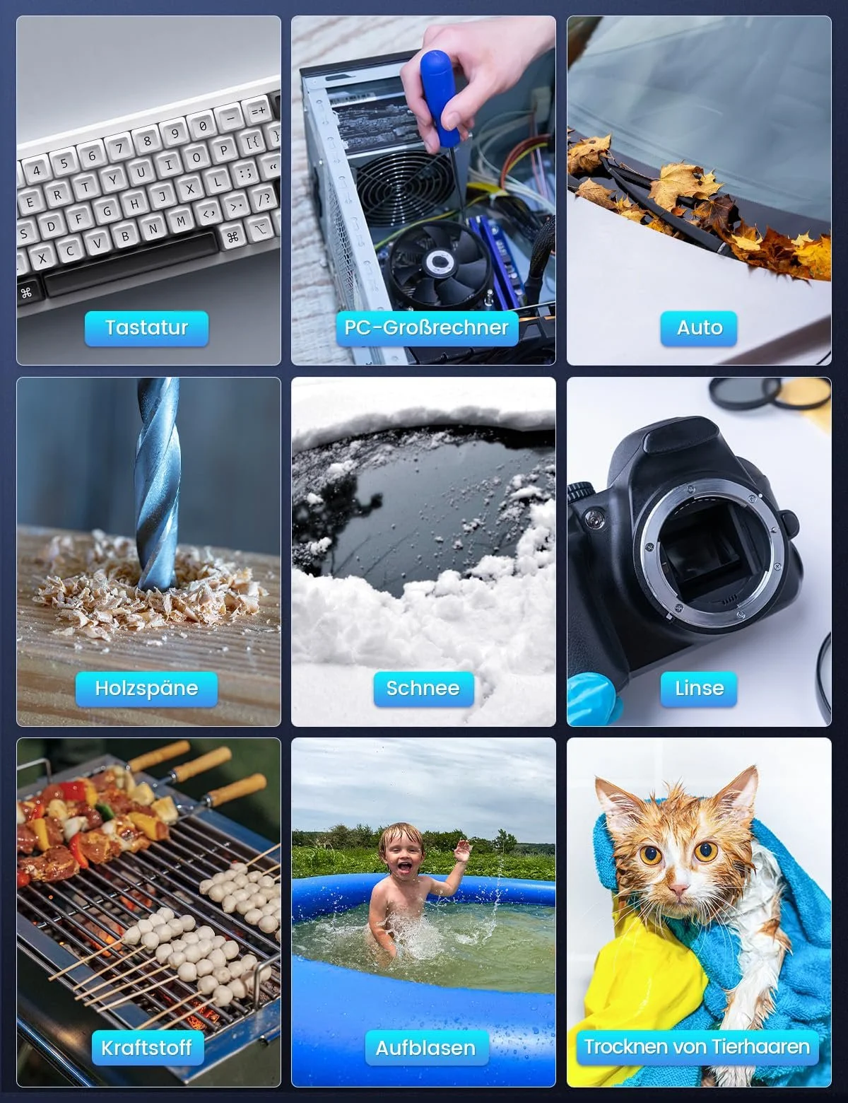 Електрична повітродувка Solareye 3 швидкості 180,000 RPM 6000 mAh з щіткою для чищення та USB швидкою зарядкою, фото №4 Електрична повітродувка Solareye 3 швидкості 180,000 RPM 6000 mAh з щіткою для чищення та USB швидкою зарядкою, фото №4