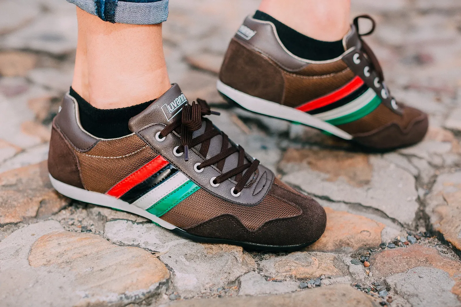 Кросівки Luvanni чоловічі повсякденні, для фітнесу, для дорослих, для вулиці, смугасті, італійський, сучасний дизайн, низькі, із замші натуральної шкіри, фото №2