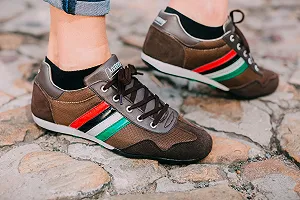 Кроссовки Luvanni мужские повседневные, для фитнеса, для взрослых, для улицы, полосатые, итальянский современный дизайн, низкие, из натуральной замши synthetic.ua - Фото 1