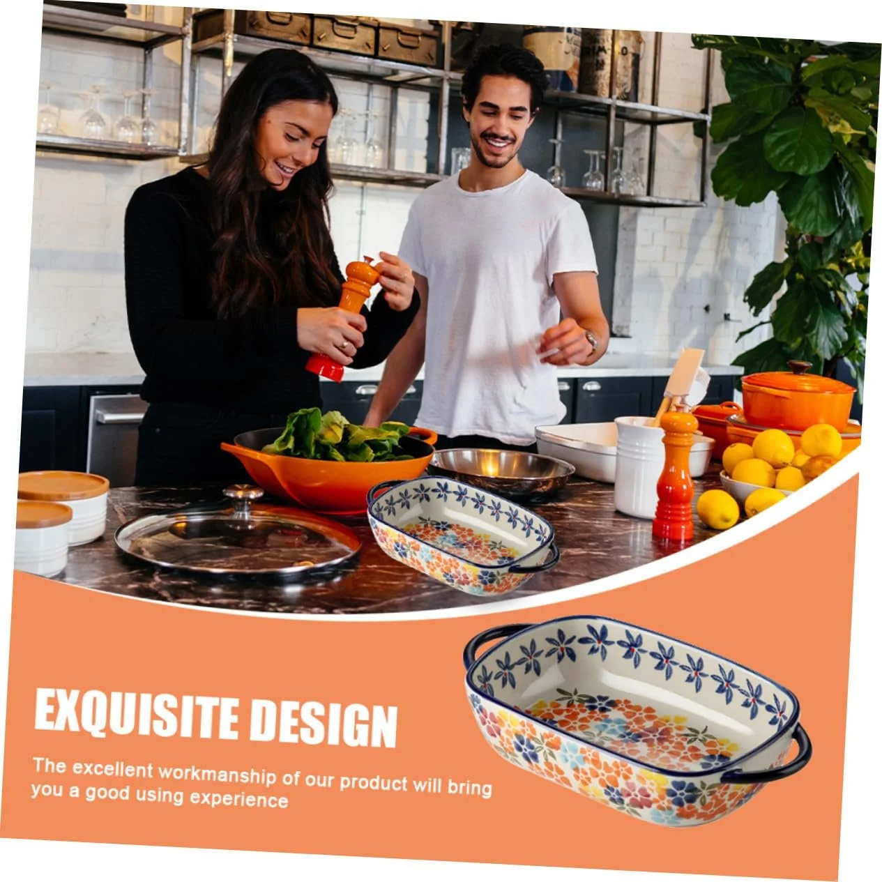 Форма для запекания керамическая с двумя ручками полированная универсальная бытовая, фото №3