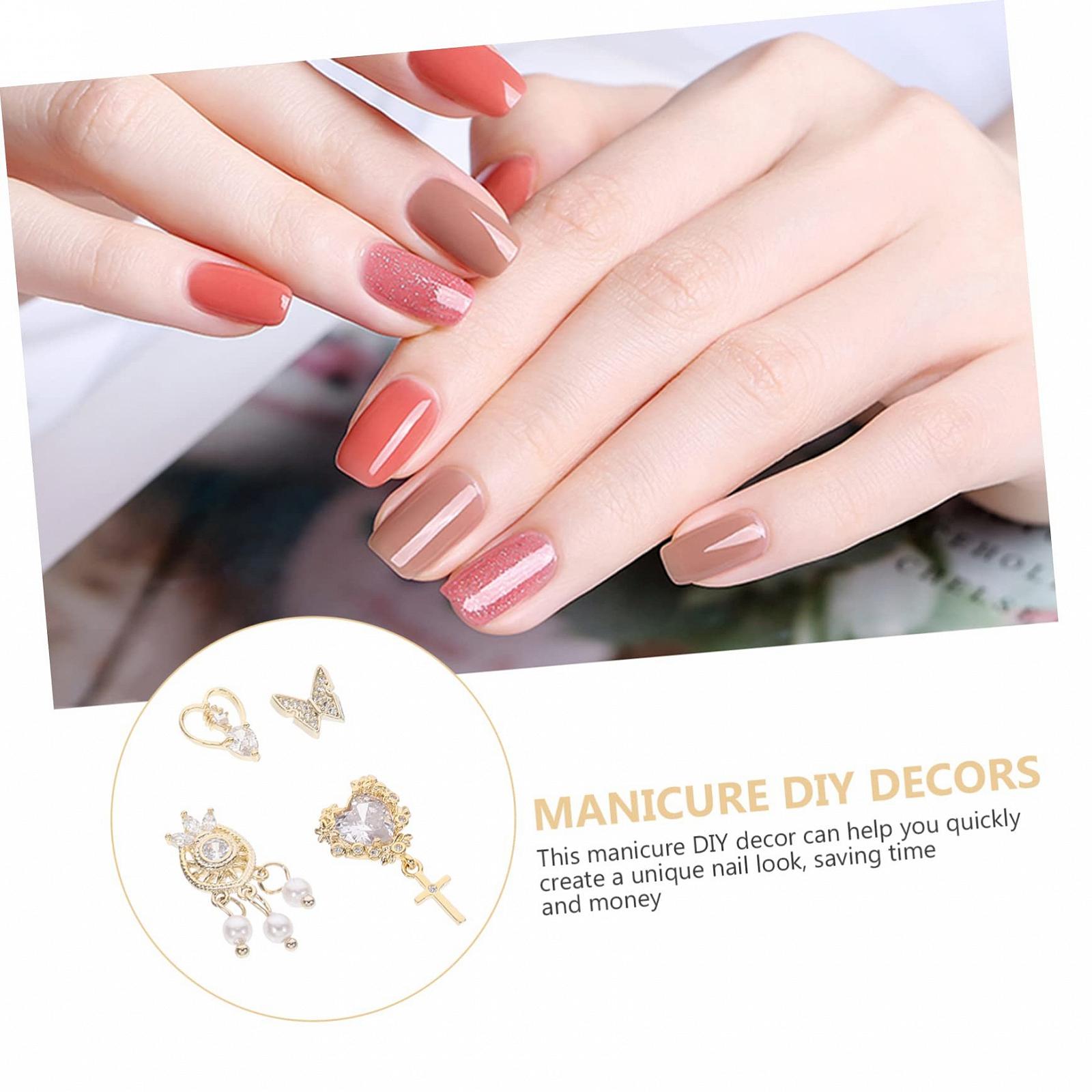 Подвески для ногтей PLAFOPE, 4 шт., аксессуары для ногтей, украшения для ногтей, драгоценные камни для ногтей, наклейки для подвесок для ногтей, изысканный DIY дизайн ногтей, ювелирные изделия для ногтей для девушек, металл, фото №5