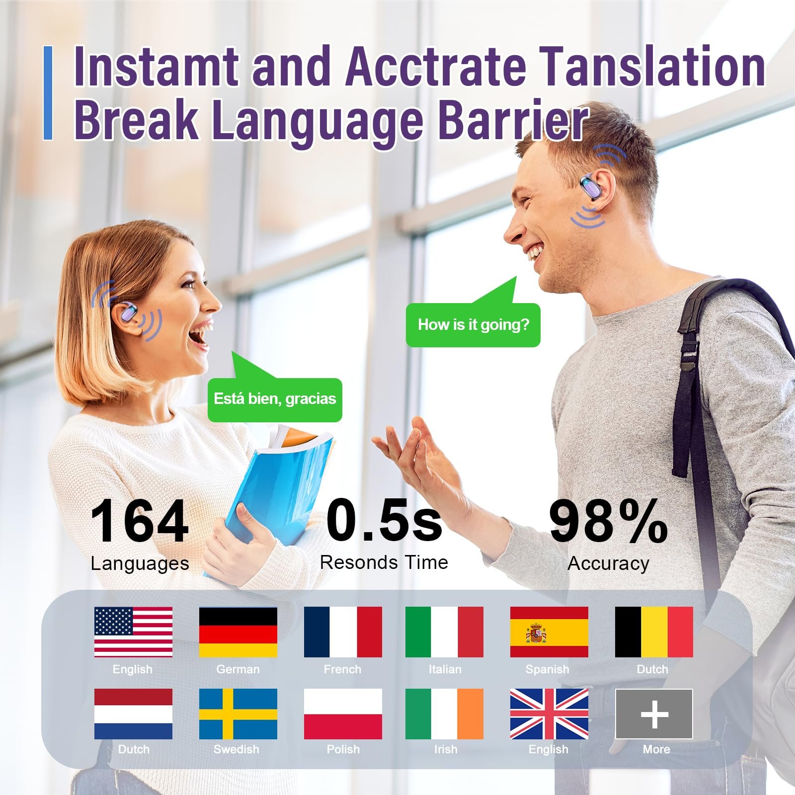 Навушники-перекладачі AI Фіолетові, фото №3