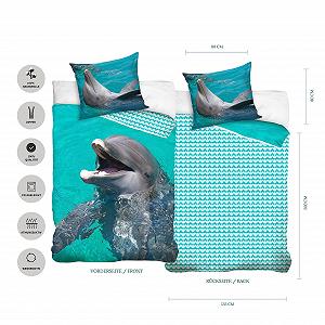 Постільна білизна MTOnlinehandel Дитяча Дельфін 135 x 200 см, 80 x 80 см, бавовна synthetic.ua - Фото 1