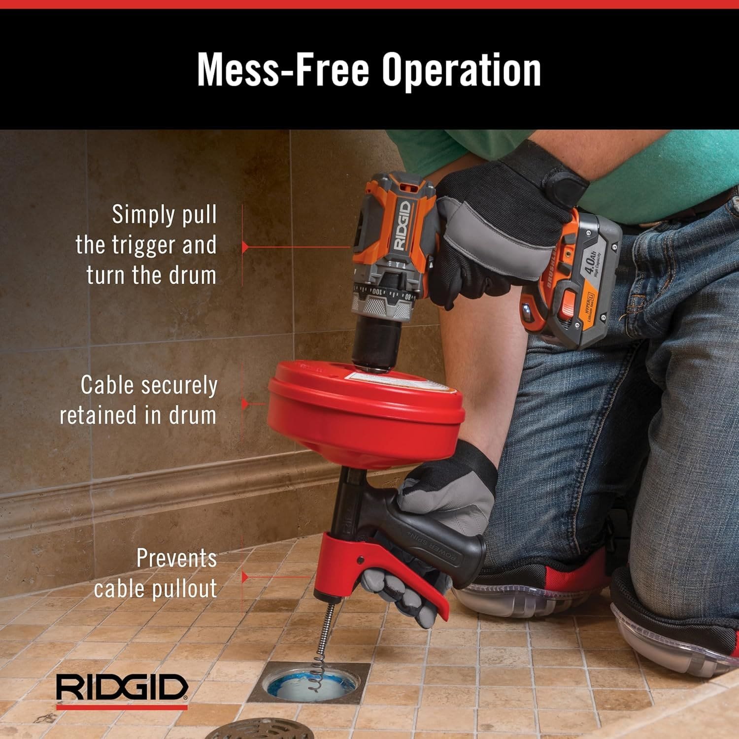 Чистящее средство для труб RIDGID POWER SPIN+ 57043 Black/Red, фото №6