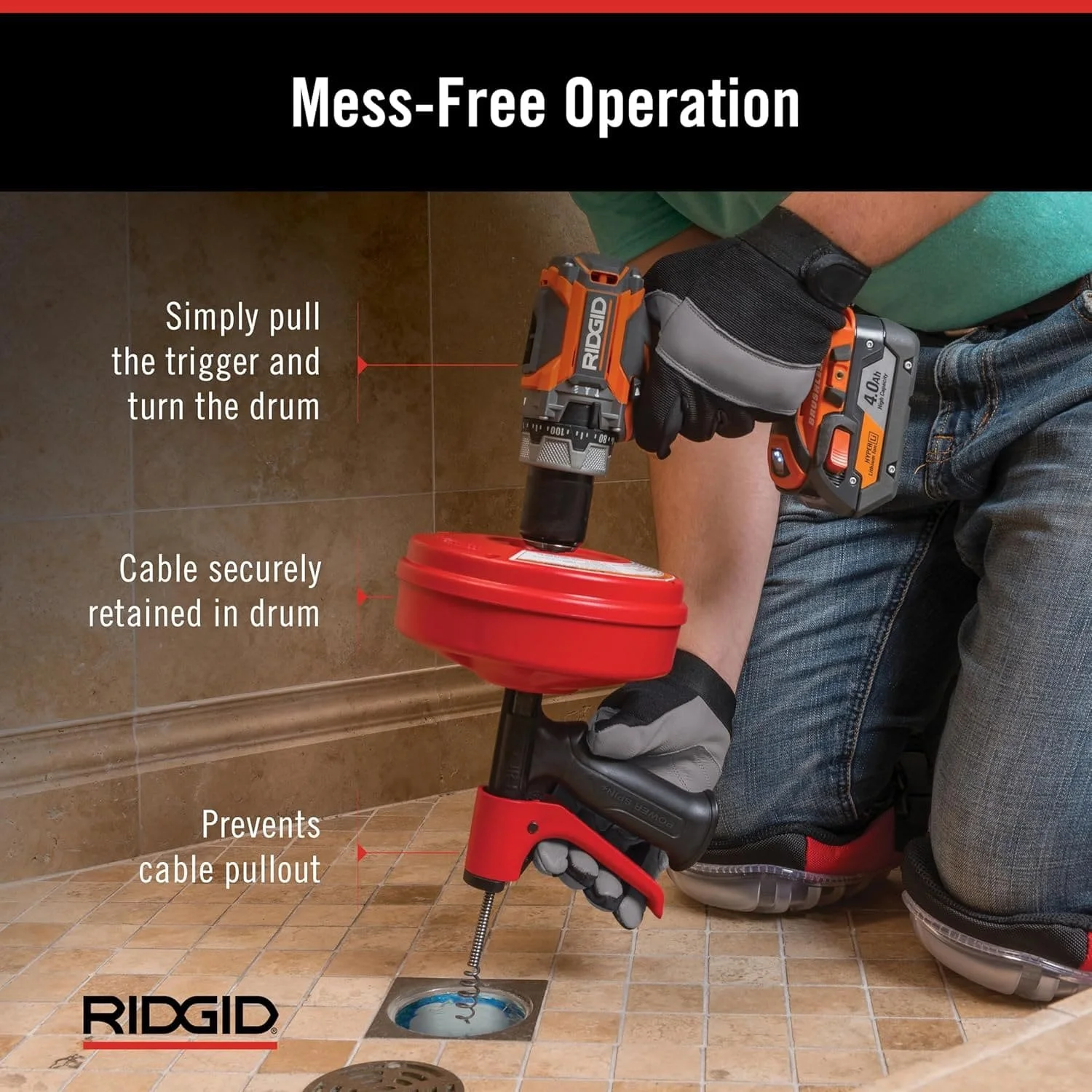 Чистящее средство для труб RIDGID POWER SPIN+ 57043 Black/Red, фото №6 Чистящее средство для труб RIDGID POWER SPIN+ 57043 Black/Red, фото №6