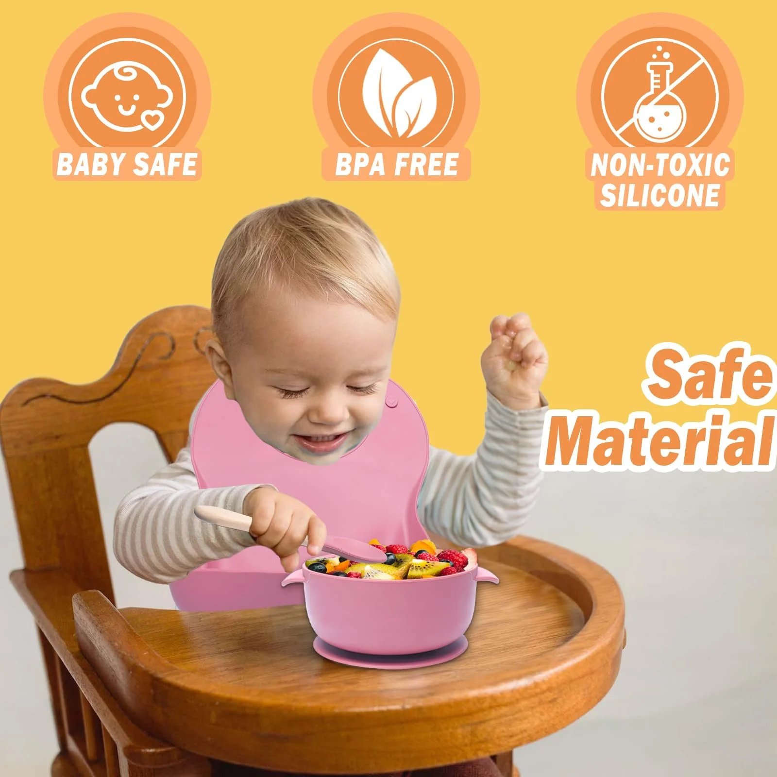 Набір дитячого посуду Kinyoda 10 предметів, силікон, рожевий, фото №6 Набір дитячого посуду Kinyoda 10 предметів, силікон, рожевий, фото №6