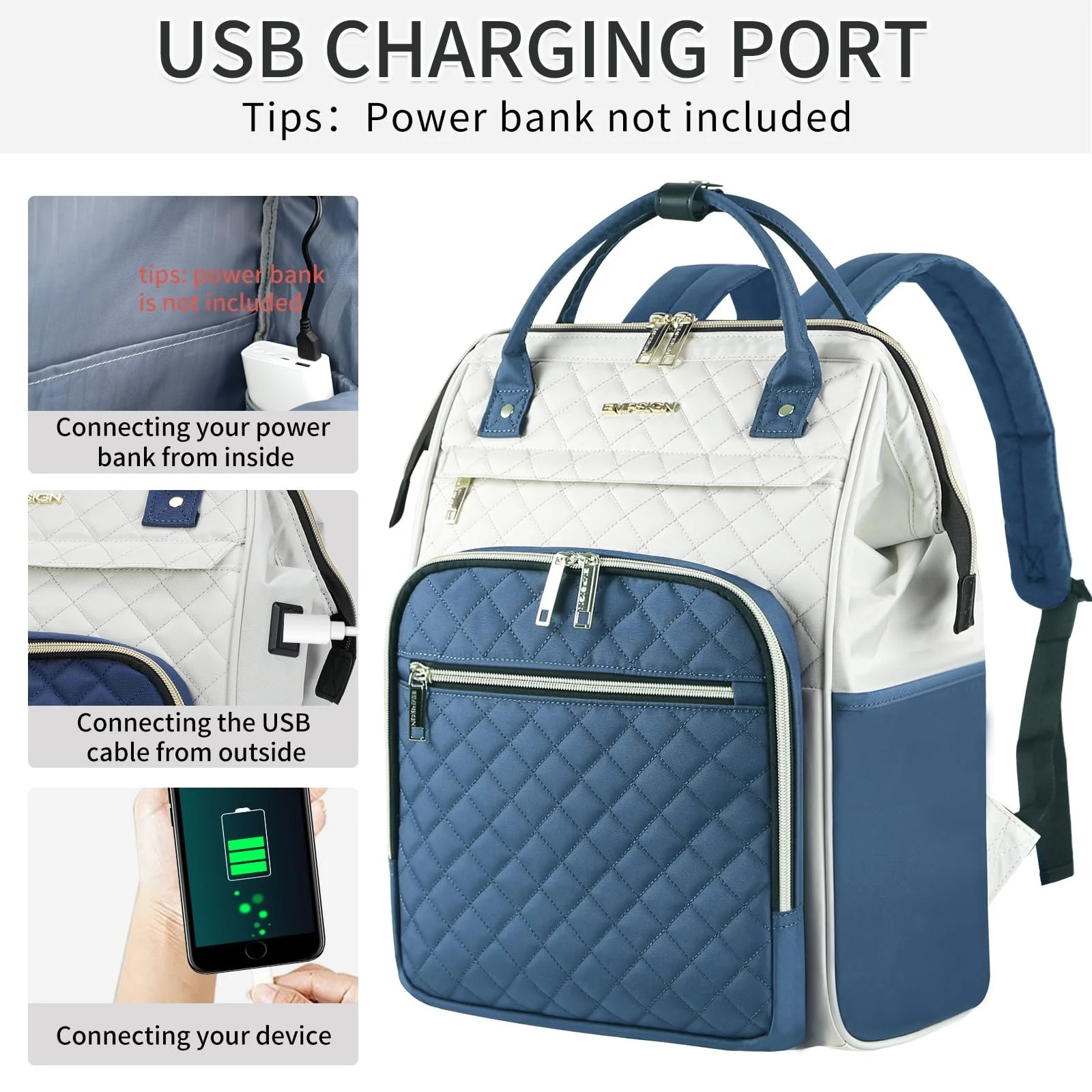 Рюкзак для ноутбука EMPSIGN 17 дюймов Водонепроницаемый с USB-портом Бежево-оливковый, фото №5