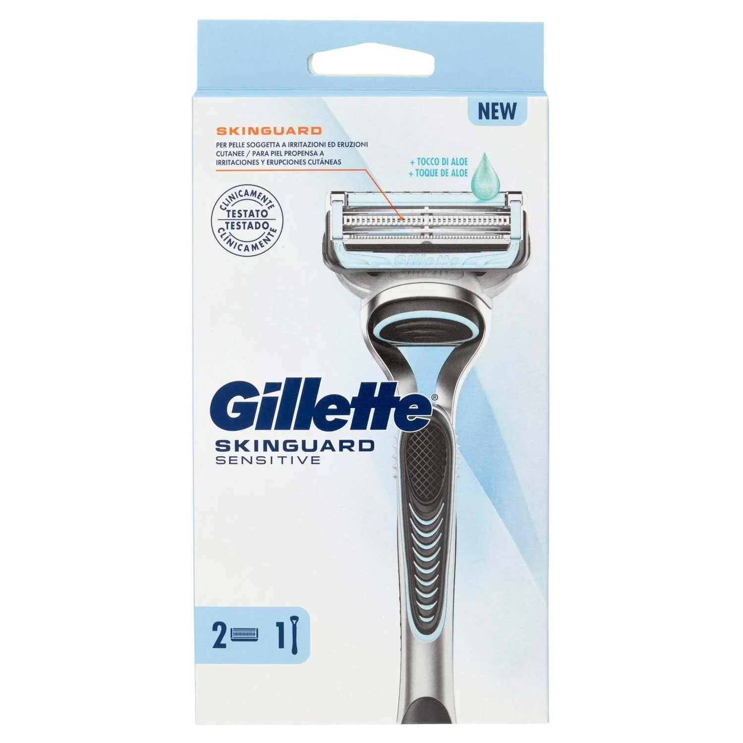 Бритва-триммер Gillette Skinguard Sensitive для мужчин с раздражением кожи, 1 ручка, 2 сменных лезвия, фото №1