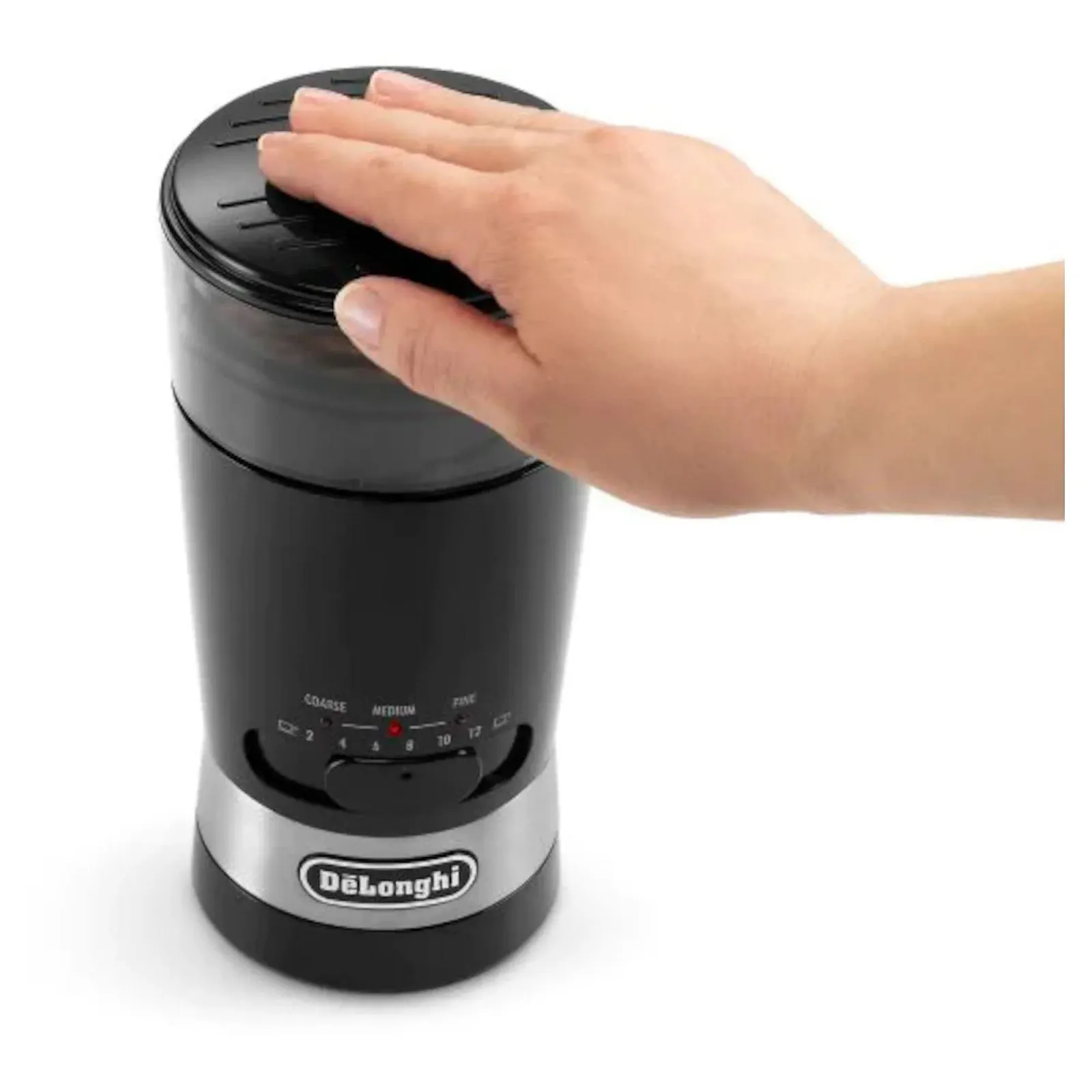 Кофемолка De'Longhi KG210 Электрическая для цельных кофейных зерен, специй и орехов, лезвия из нержавеющей стали, 170 Вт, пластик, черный, фото №3 Кофемолка De'Longhi KG210 Электрическая для цельных кофейных зерен, специй и орехов, лезвия из нержавеющей стали, 170 Вт, пластик, черный, фото №3