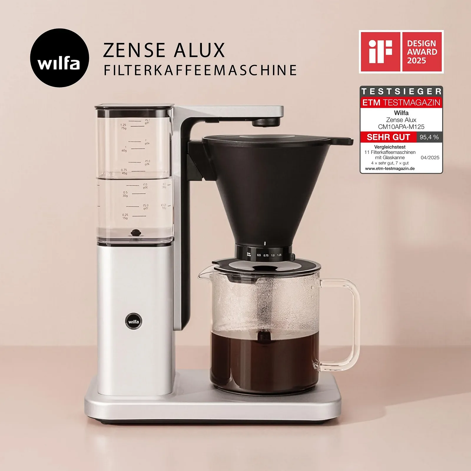 Капельная кофеварка Wilfa Zense Alux 1.25 л съемный резервуар для воды функция поддержания тепла Drip Stop и автоматическое выключение регулируемый поток алюминиевый корпус Polished Stainless Steel, фото №2