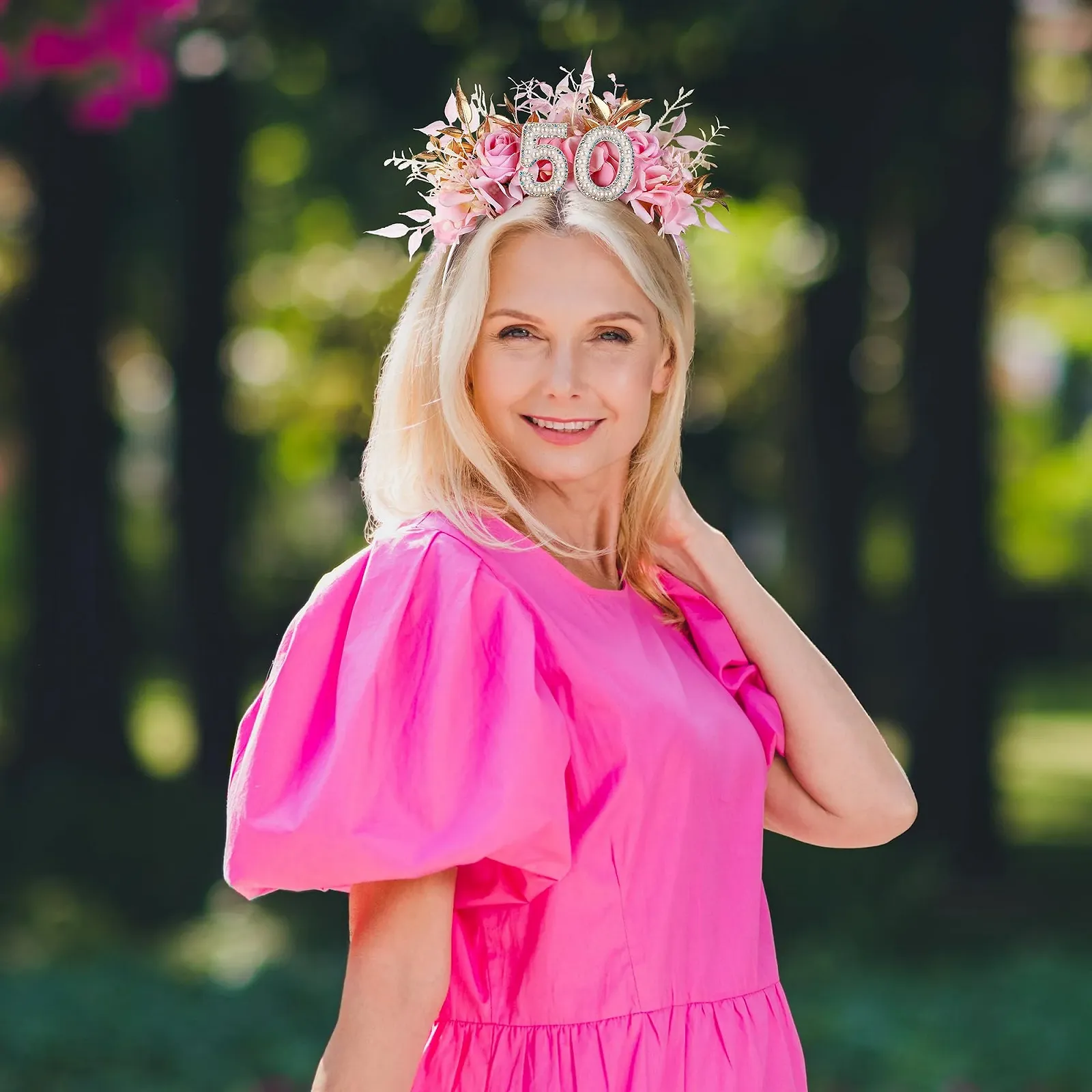 Обруч ручної роботи на 50-річчя рожевий, фото №2