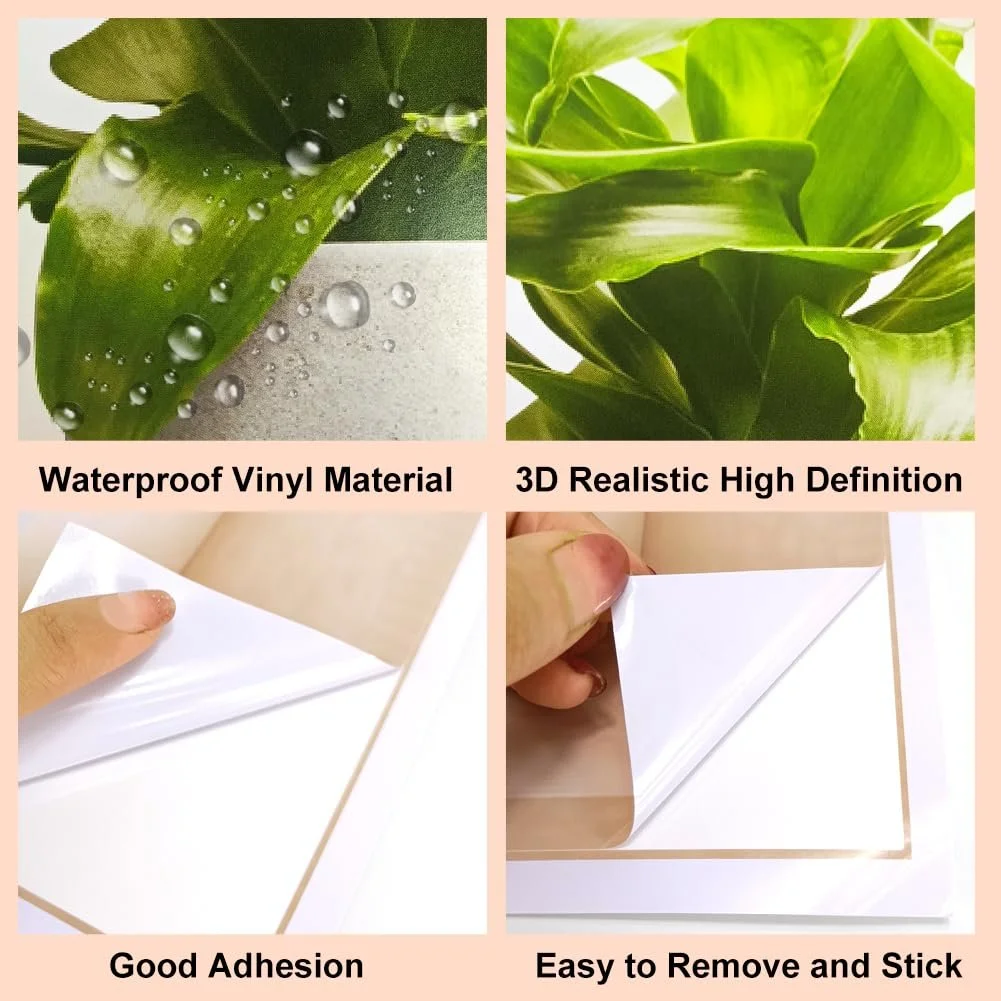 Наклейки на стіну Рослини 4 штуки 3D Реалістичні водонепроникні вінілові знімні Зелені, фото №6
