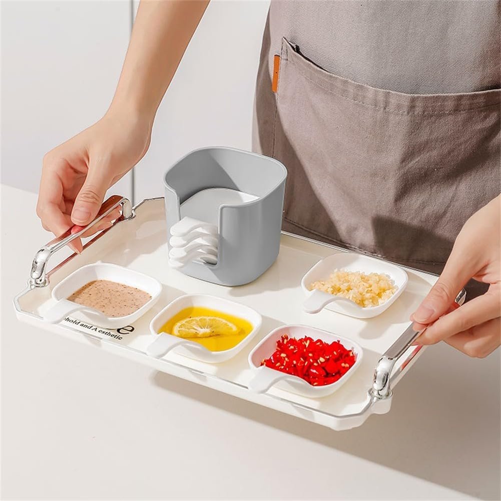 Миски с ручками Eawfgtuw 6 шт. с подставкой для хранения, белые, фото №6