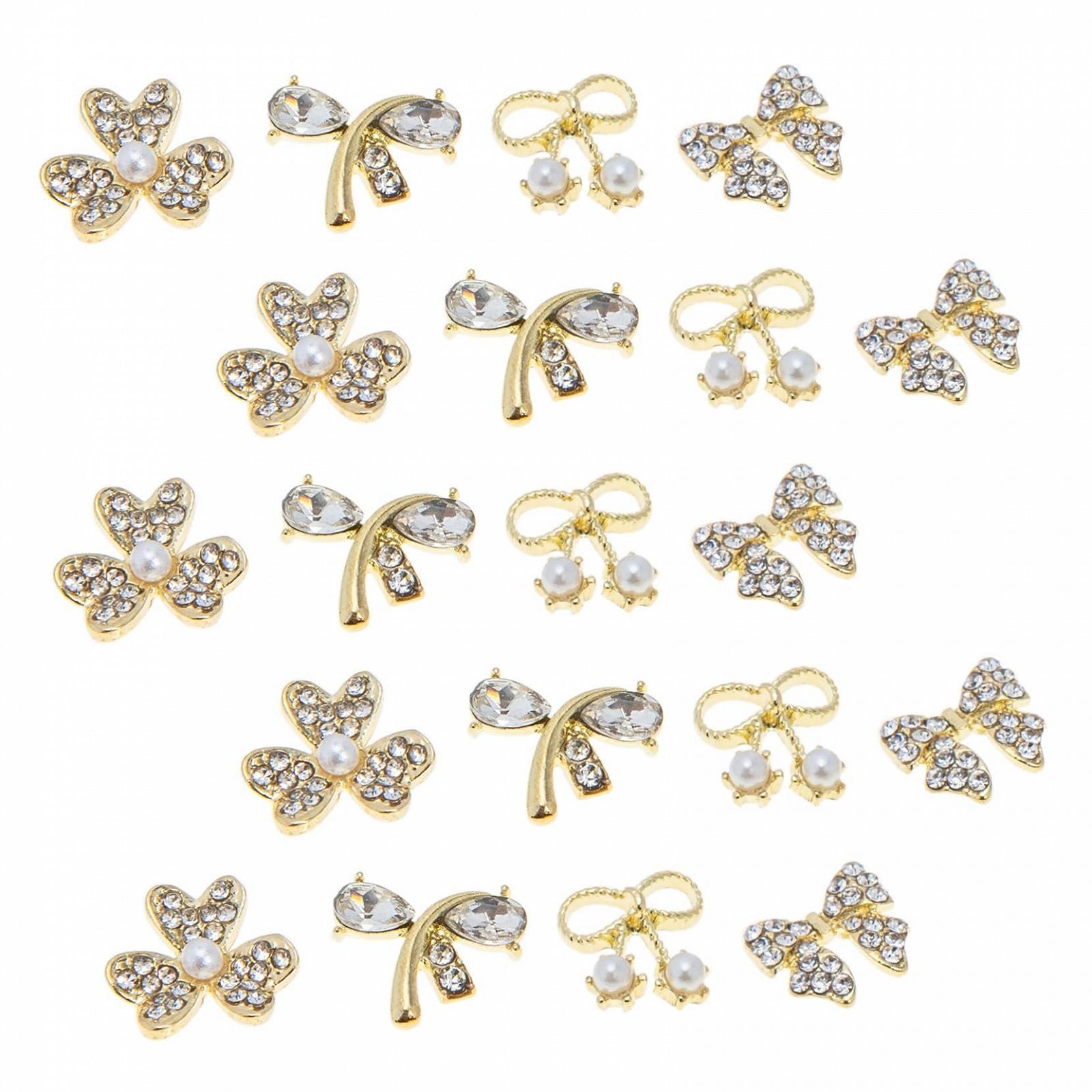 Украшения для ногтей Healvian, 20 шт., бантики, золотистые, фото №1