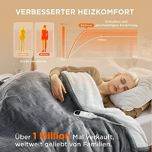 Электрическое одеяло BEDSURE с автоматическим отключением, 6 уровней нагрева, таймер на 10 часов, защита от перегрева до 8 часов, 200 x 180 см, серое synthetic.ua - Фото 1