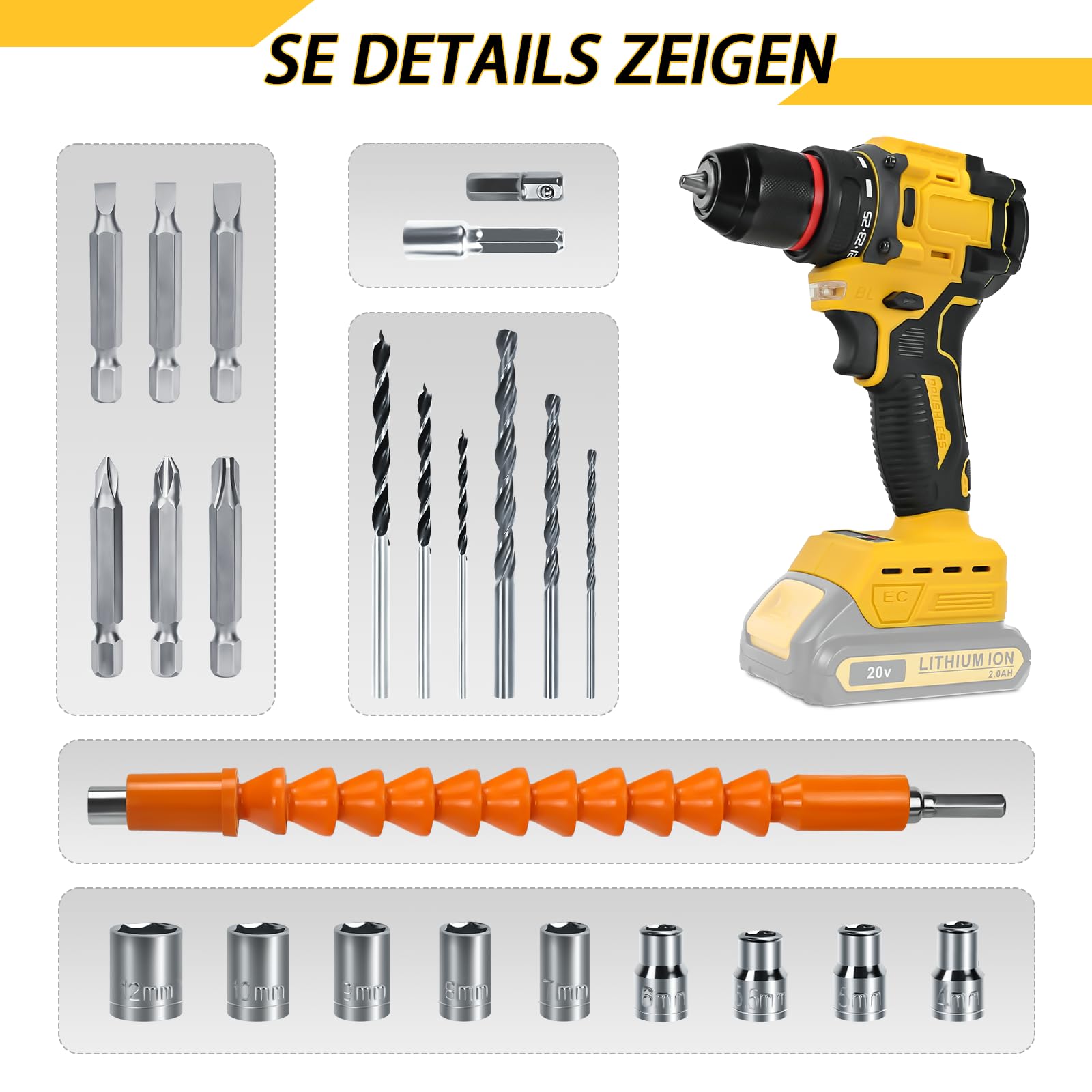 Безшнурова дриль Шурупокрут Dewalt 20V 25 + 1 Налаштування крутного моменту Макс. крутний момент 60N-м Світлодіодний робочий світильник, фото №3 Безшнурова дриль Шурупокрут Dewalt 20V 25 + 1 Налаштування крутного моменту Макс. крутний момент 60N-м Світлодіодний робочий світильник, фото №3