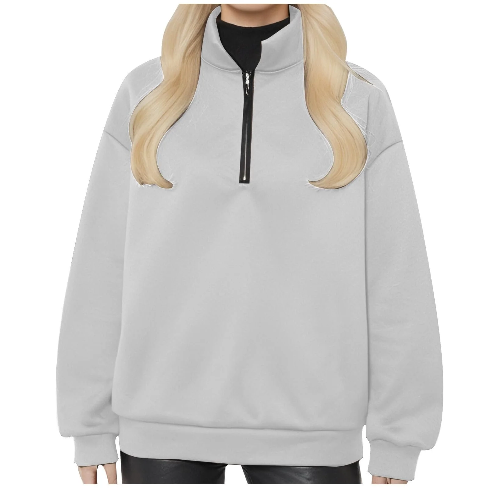 Женский спортивный свитшот на молнии Niedlich Modisch Длинный рукав Halber Rei

verschluss с флисовой подкладкой Overschnittene Schulterkleidung College Свободный крой, фото №1