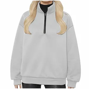 Женский спортивный свитшот на молнии Niedlich Modisch Длинный рукав Halber Rei

verschluss с флисовой подкладкой Overschnittene Schulterkleidung College Свободный крой - Фото 1