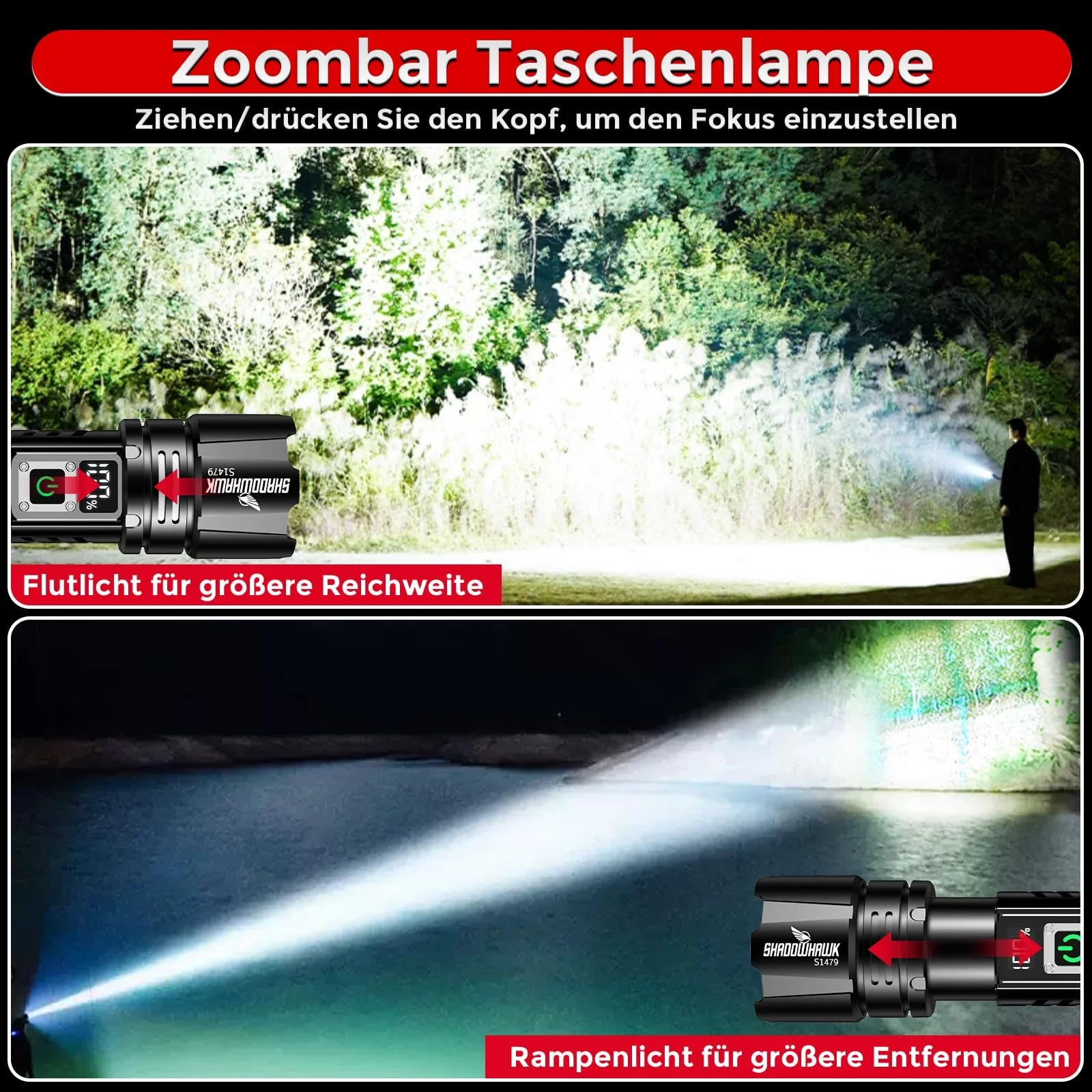 Ліхтар Shadowhawk S1479 LED Акумуляторний 500 000 люмен Чорний, фото №6 Ліхтар Shadowhawk S1479 LED Акумуляторний 500 000 люмен Чорний, фото №6