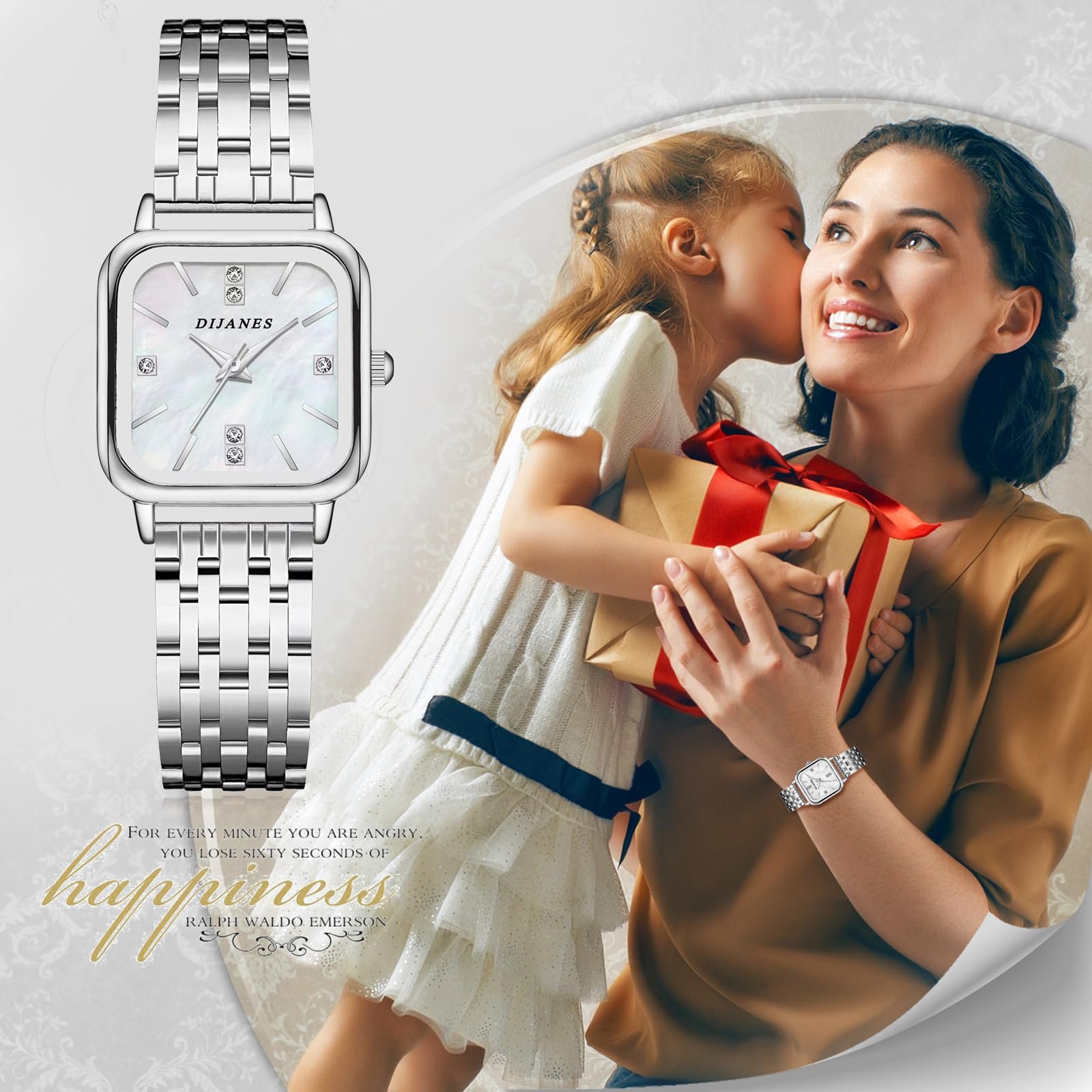 Квадратные наручные часы OIDEA с перламутровым циферблатом: Элегантные аналоговые кварцевые женские часы со шкалой часов, стразами и ракушкой, подарок для женщин, розовое золото, серебро, фото №4