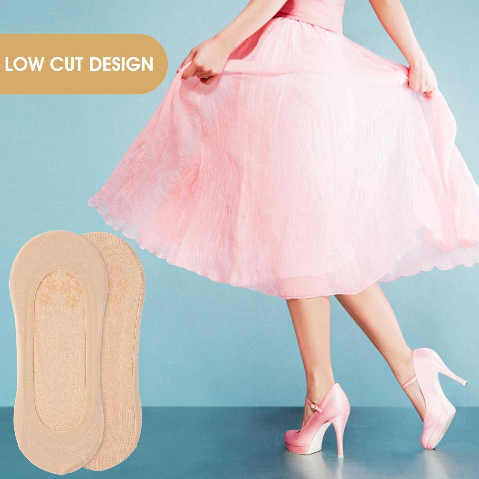 Носки Teaaha, набор 6 шт., 39-42, носки до щиколотки, спортивные носки, противоскользящие балетки, невидимые дышащие полуноски, телесного цвета, фото №7