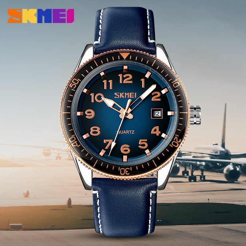 Годинник Skmei 9232 Rose-Gold Синій Шкіра, фото №3