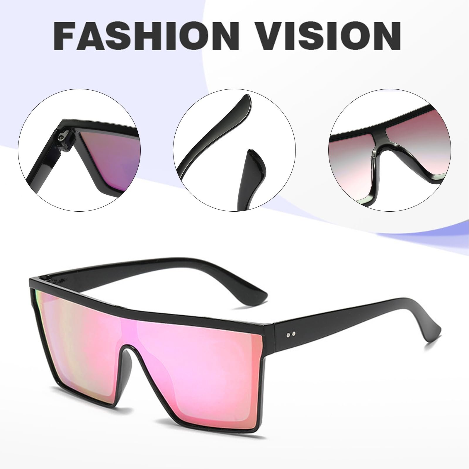 Сонцезахисні окуляри квадратні FUIPVGI, 3 пари, оверсайз, плоский верх, для жінок та чоловіків, фото №3 Сонцезахисні окуляри квадратні FUIPVGI, 3 пари, оверсайз, плоский верх, для жінок та чоловіків, фото №3