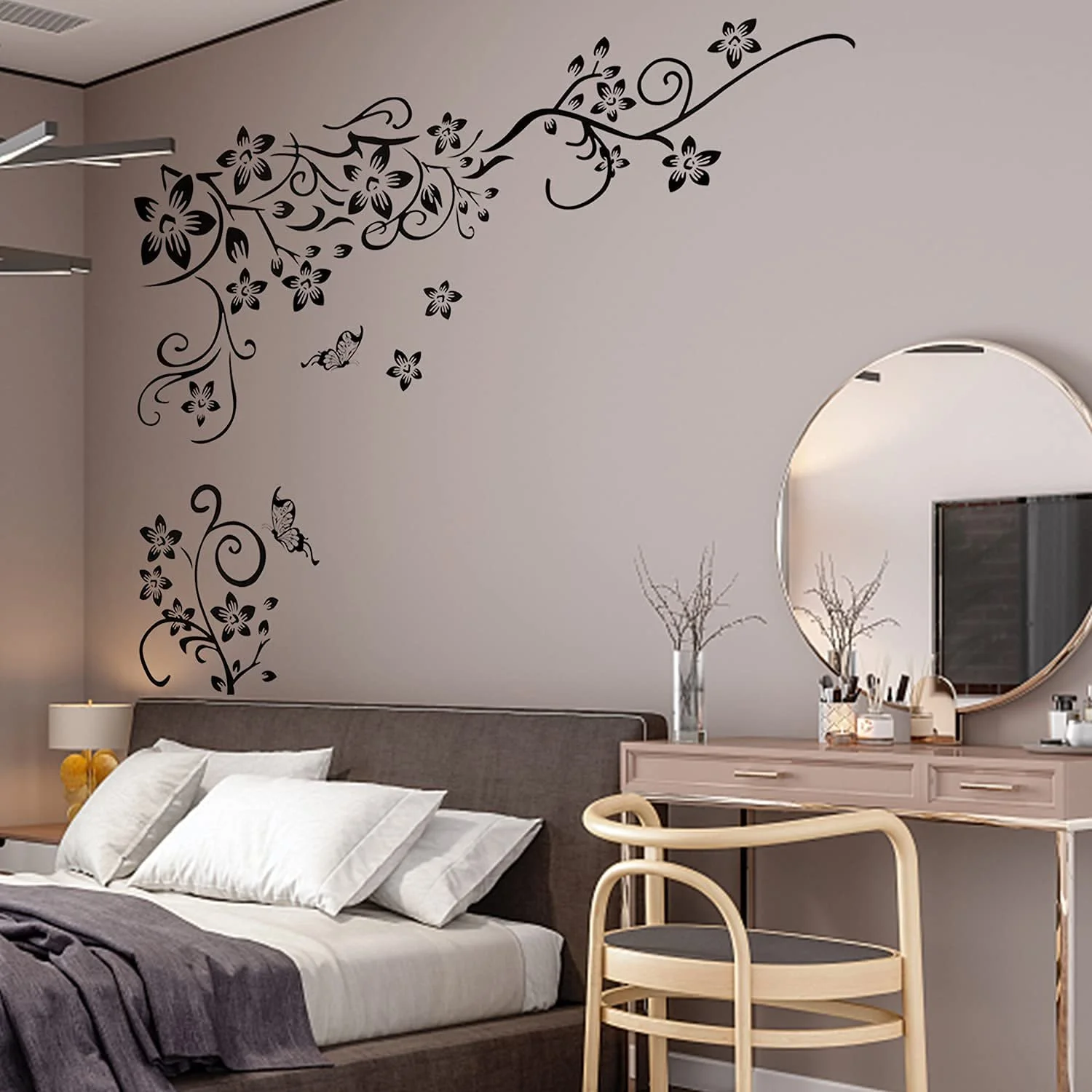 Набір наклейок на стіну Квіти та метелики 2 шт. 25 x 70 см Чорний, фото №5