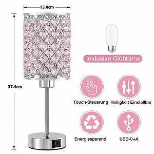 Настільна лампа GyroVu Кришталева Сенсорна з USB A+C портами Димована (лампа в комплекті) Рожевий synthetic.ua - Фото 1