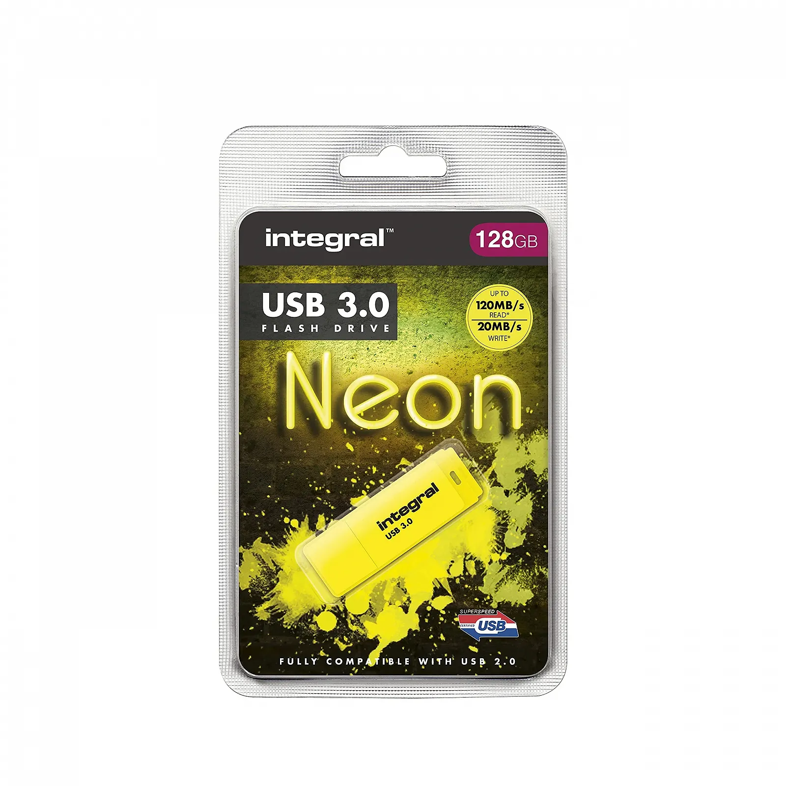 Флеш-диск Integral Neon 128 GB USB 3.0 Yellow, фото №2 Флеш-диск Integral Neon 128 GB USB 3.0 Yellow, фото №2