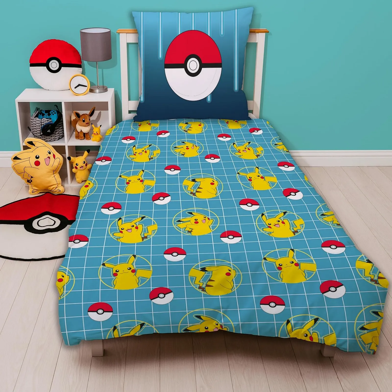 Комплект детского постельного белья Pokemon Pikachu 135 x 200 см 80 x 80 см хлопок линон на молнии Синий, фото №5
