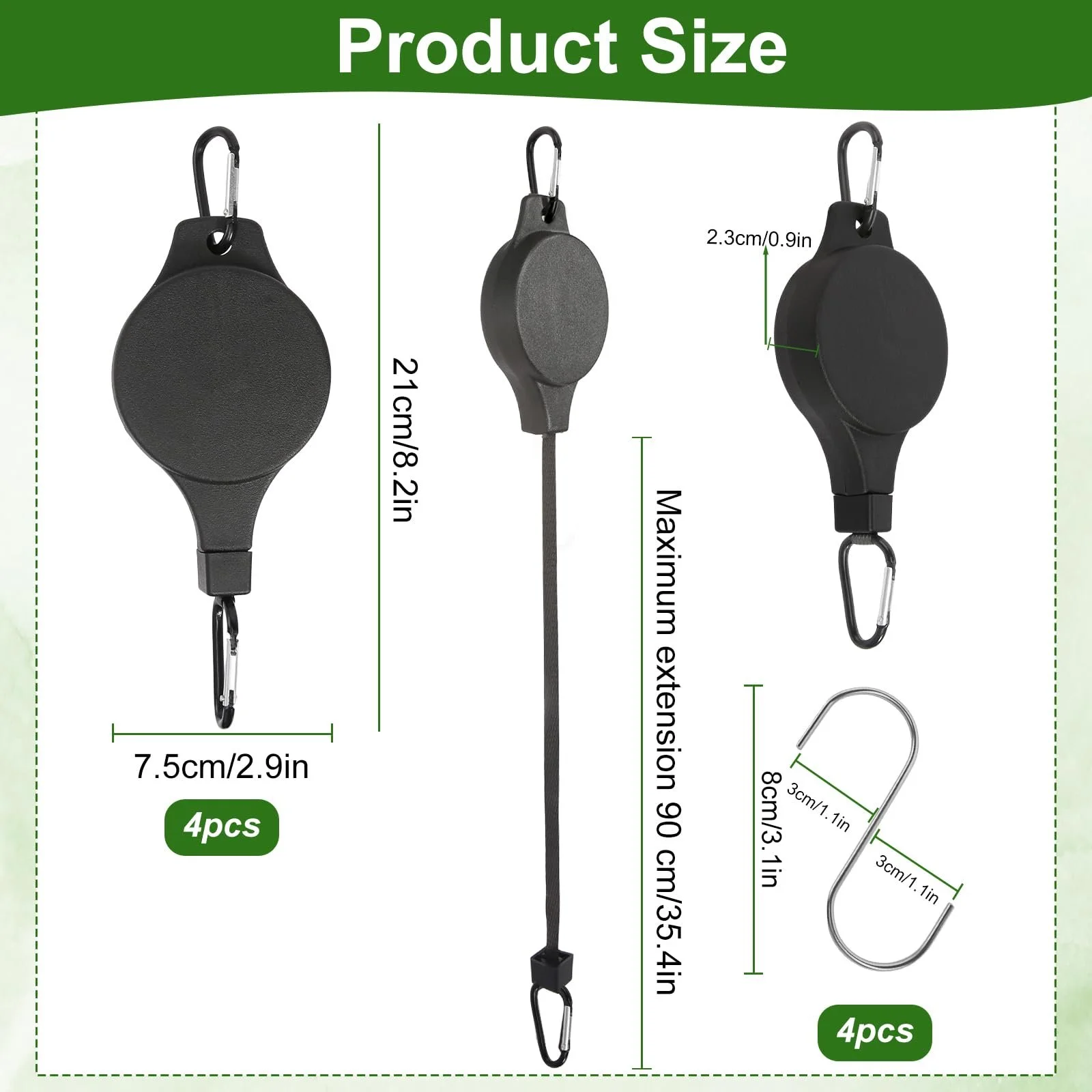 Крючки для растений выдвижные 4 шт. Высокопроизводительные с нейлоновым тросом 80 см Черные, фото №2