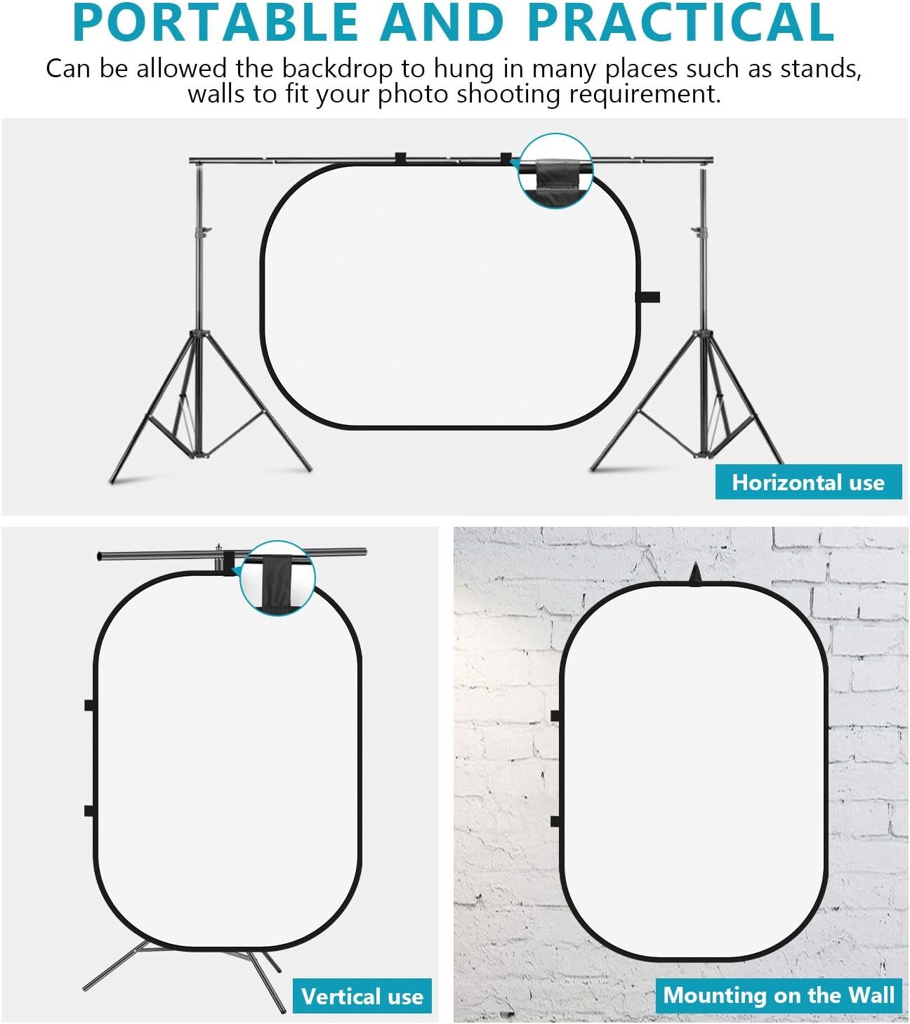 Складний фон Neewer / 1,5x2 м / Chromakey Біла - Чорна, фото №3