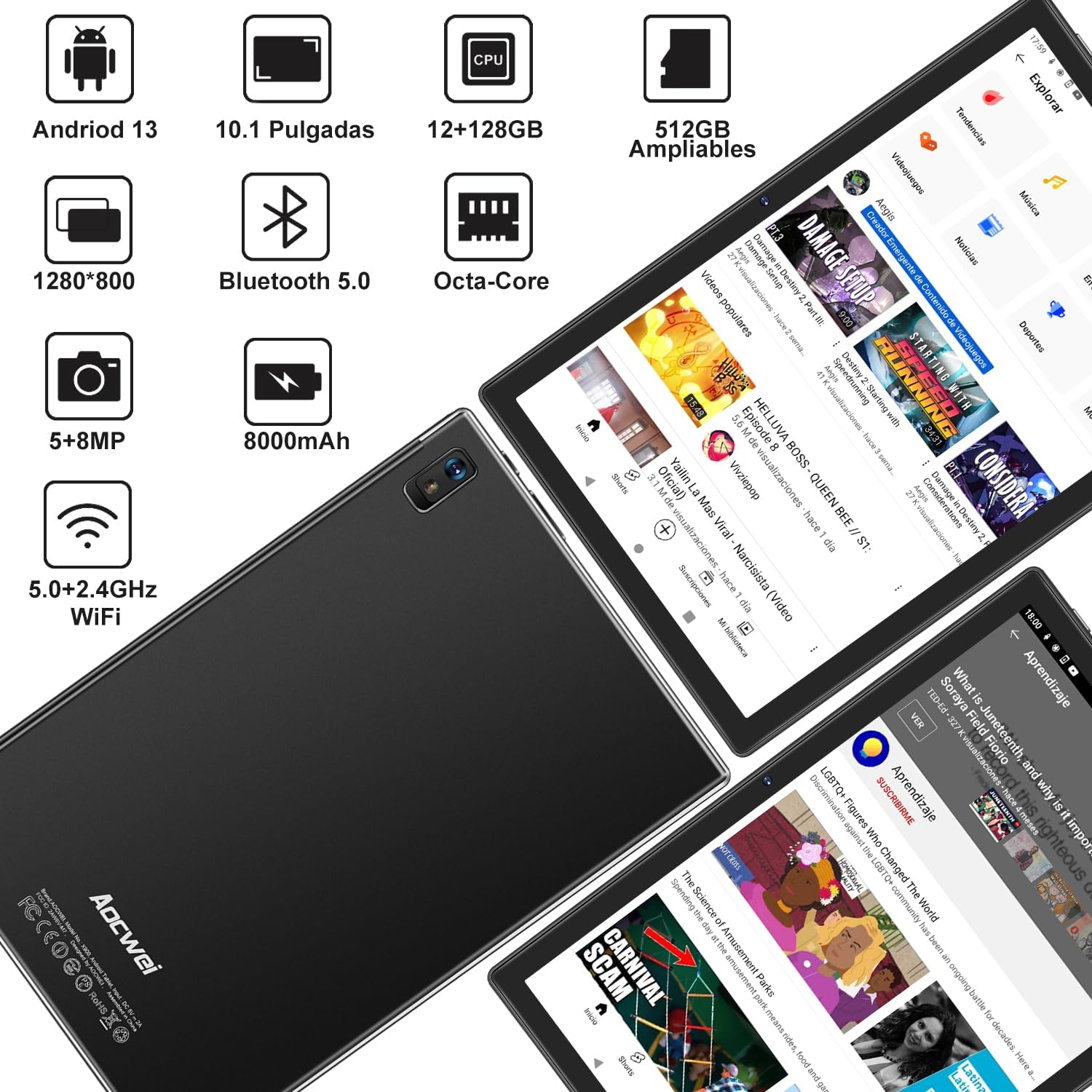 Планшет 10.1" AOCWEI X900 6+8/128Gb 8 ядер Android 13 8000 mAh Чорний, фото №2