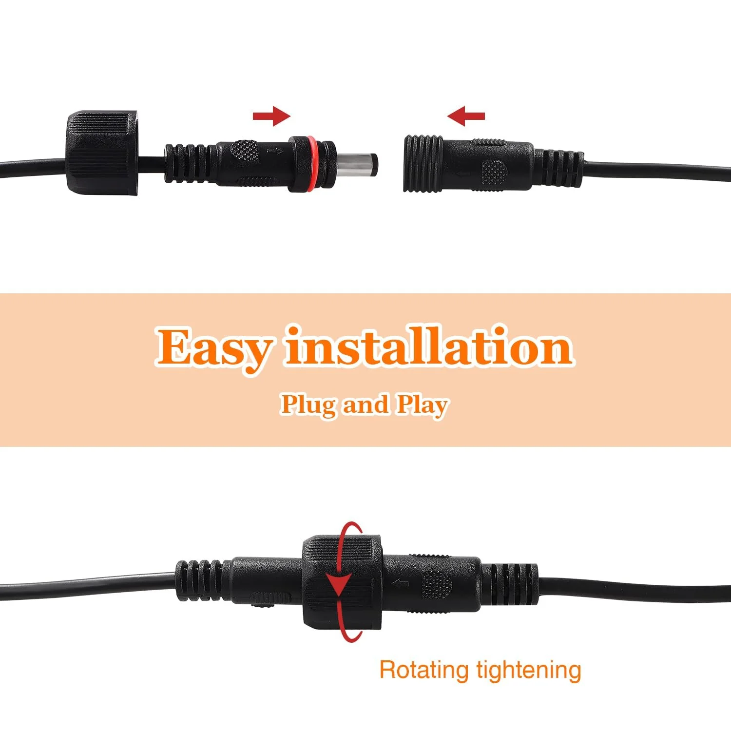 Подовжувач кабелю живлення DC 8 м 5.5 x 2.1 мм IP67 12 V 24 V 22 AWG Male Female, фото №4