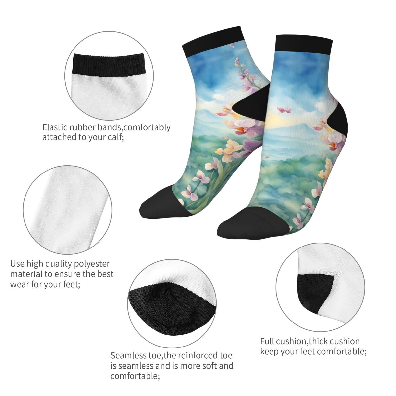 Носки Цветок Орхидея Бабочка Мягкие Свежие Модные Удобные На все сезоны Один Размер, Орхидея, фото №6