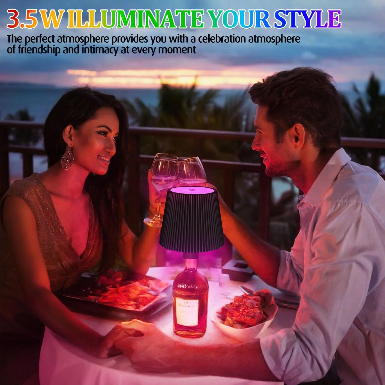 Лампи для пляшок набір 2 шт бездротові RGB теплі білі сенсорні акумуляторні USB-C водонепроникні, фото №5