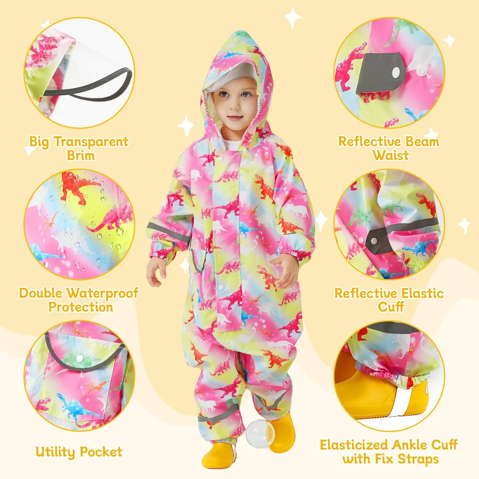 Дитячий дощовий комбінезон FILOWA, водонепроникний комбінезон від бруду з капюшоном, фото №5