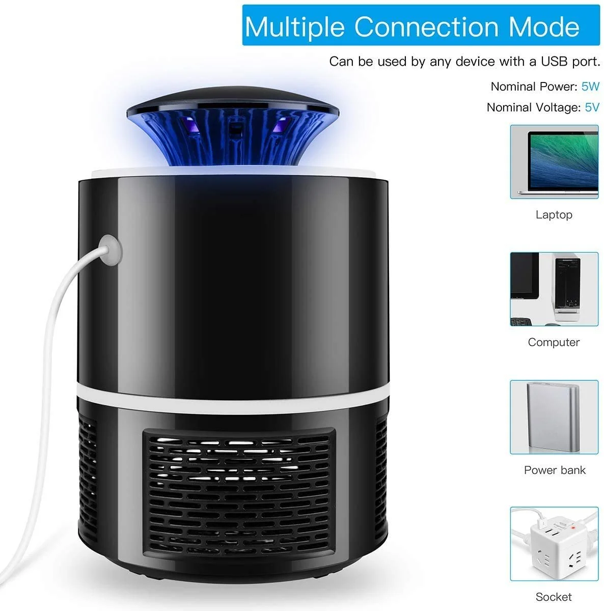 Електричний знищувач комах AICase USB UV лампа 20 м² безшумний, фото №4