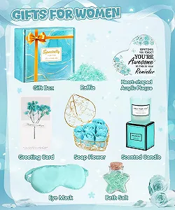 Подарунковий набір Акрилова табличка, Мило-квітка, Ароматична свічка, Сіль для ванн, Маска для сну Синій - Фото 1