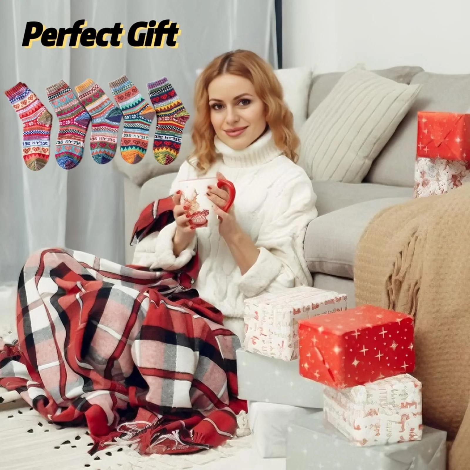 Женские зимние носки Бежевый One Size, фото №8