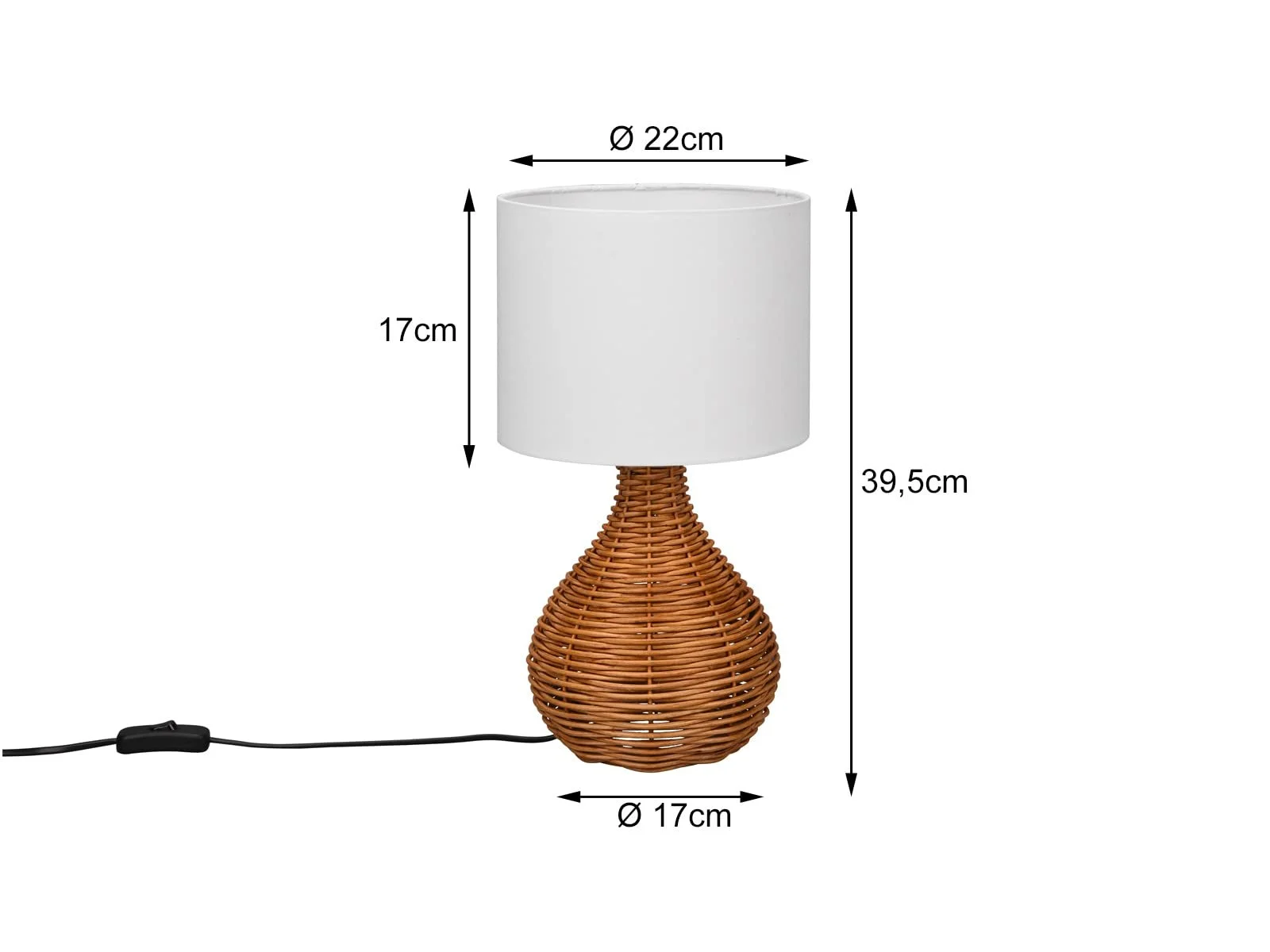 Настільна лампа meineWunschleuchte Велика Ротанг Тканинний абажур Стиль Бохо Кругла Діаметр 22 см Натуральний Білий, фото №4
