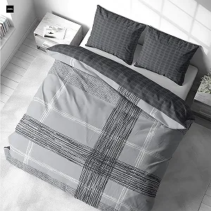 Постільна білизна Visaggio 200 x 220 см, бавовна, двостороння, у смужку, на блискавці Антрацитовий/Сірий synthetic.ua - Фото 1