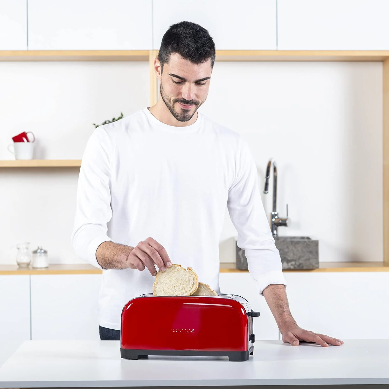 Тостер Taurus Vintage Red, 1400 Вт, 6 рівнів підсмажування, два дуже довгі слоти з регульованою шириною, функції: Стоп, Розігрів та Розморожування, автоматичне центрування хліба, нержавіюча сталь, фото №5