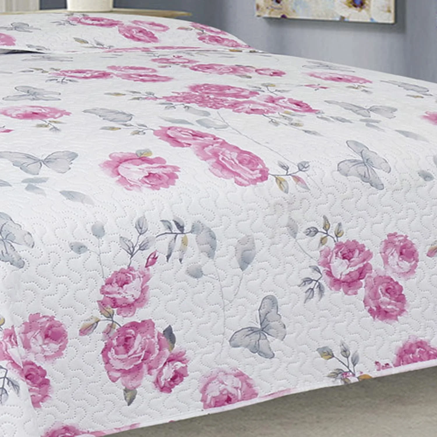 Покрывало Euromat Calmia Белый Розовый Серый Роза, 170 x 210 см, фото №3